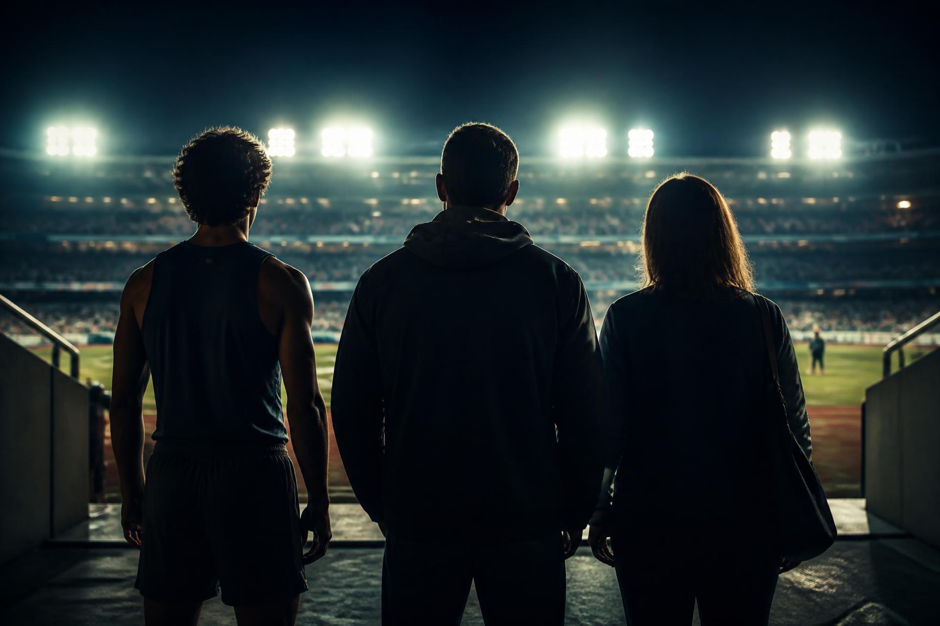 Sportoló, edző és sportszülő egy stadionban